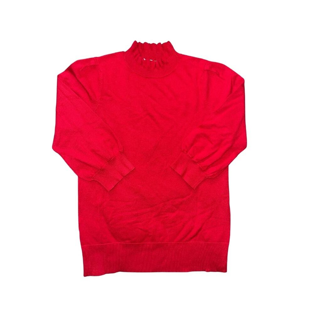 Lark & Ro Ruffle Mock Neck long-sleeve lightweight red Sweater SZ M NWT Preppy